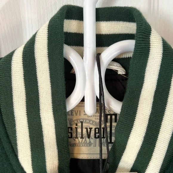 MEN’S LEVI’S SILVERTAB BAGGY BOMBER JACKET GREEN AND WHITE - Picture 5 of 12